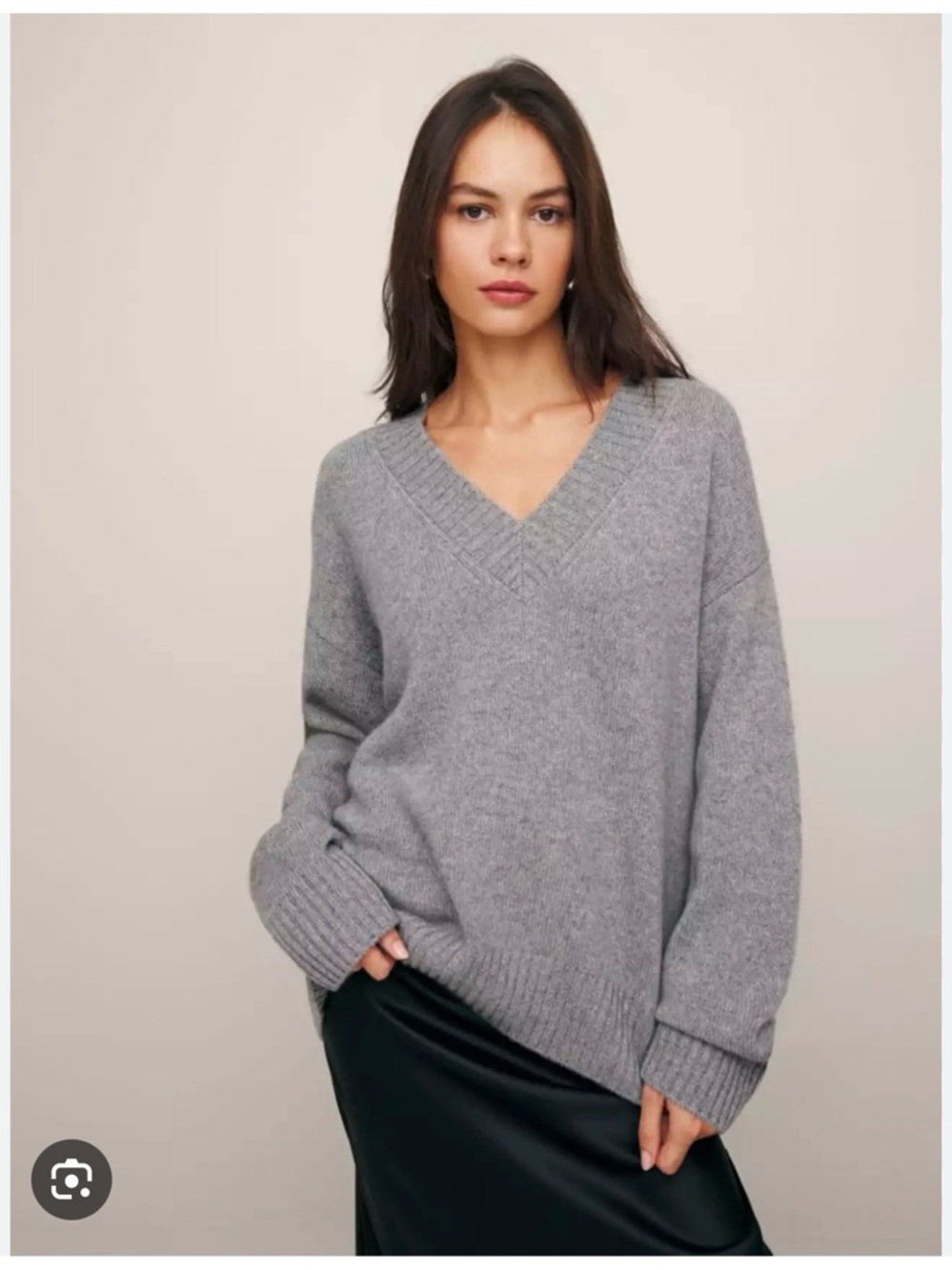 Reformation Jadey V-Neck Oversized Sweater - Gray
